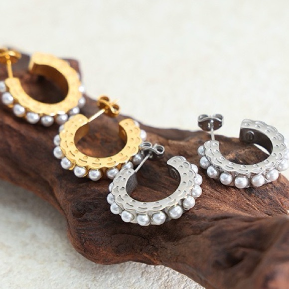 NEW💎Silver Pearl Hoop Earrings*Vintage Earrings - Picture 4 of 4